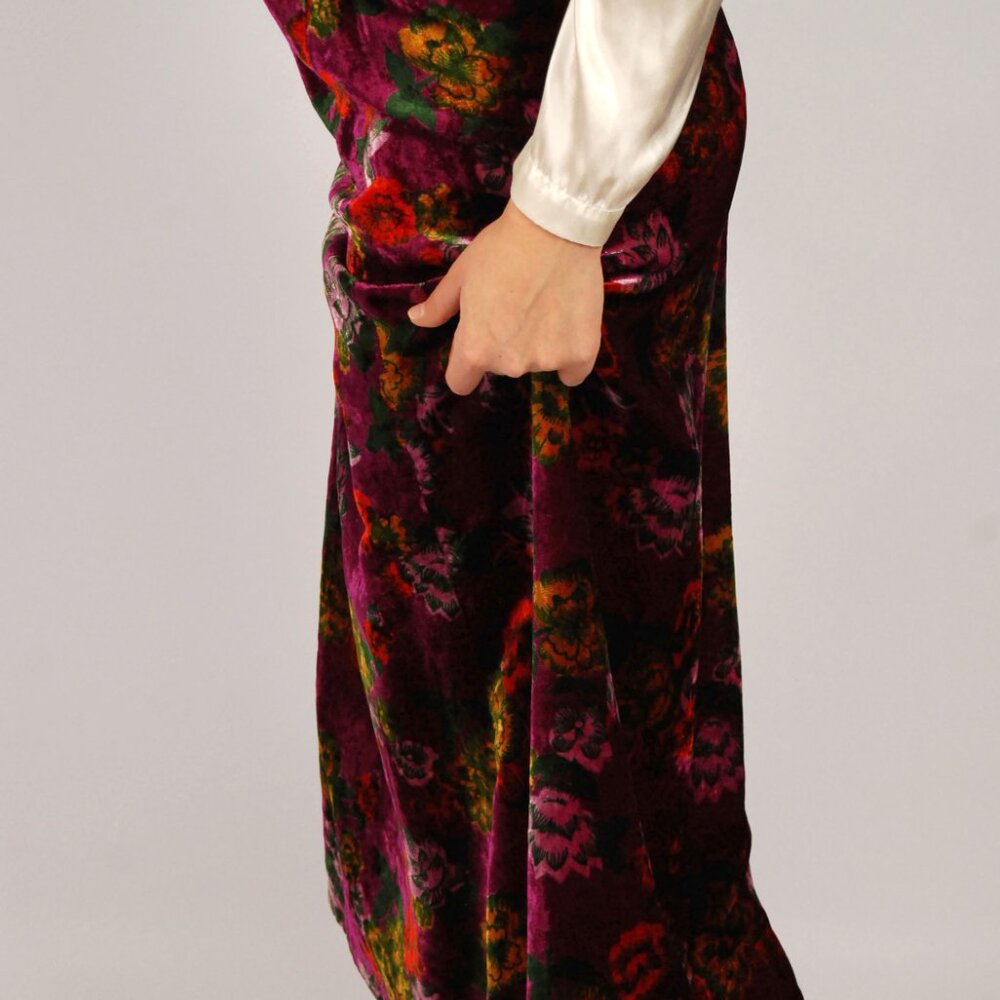 70s Velvet Floral Skirt (M) medium purple gold vintage Loomtogs boho hippie chic - Picture 6 of 8